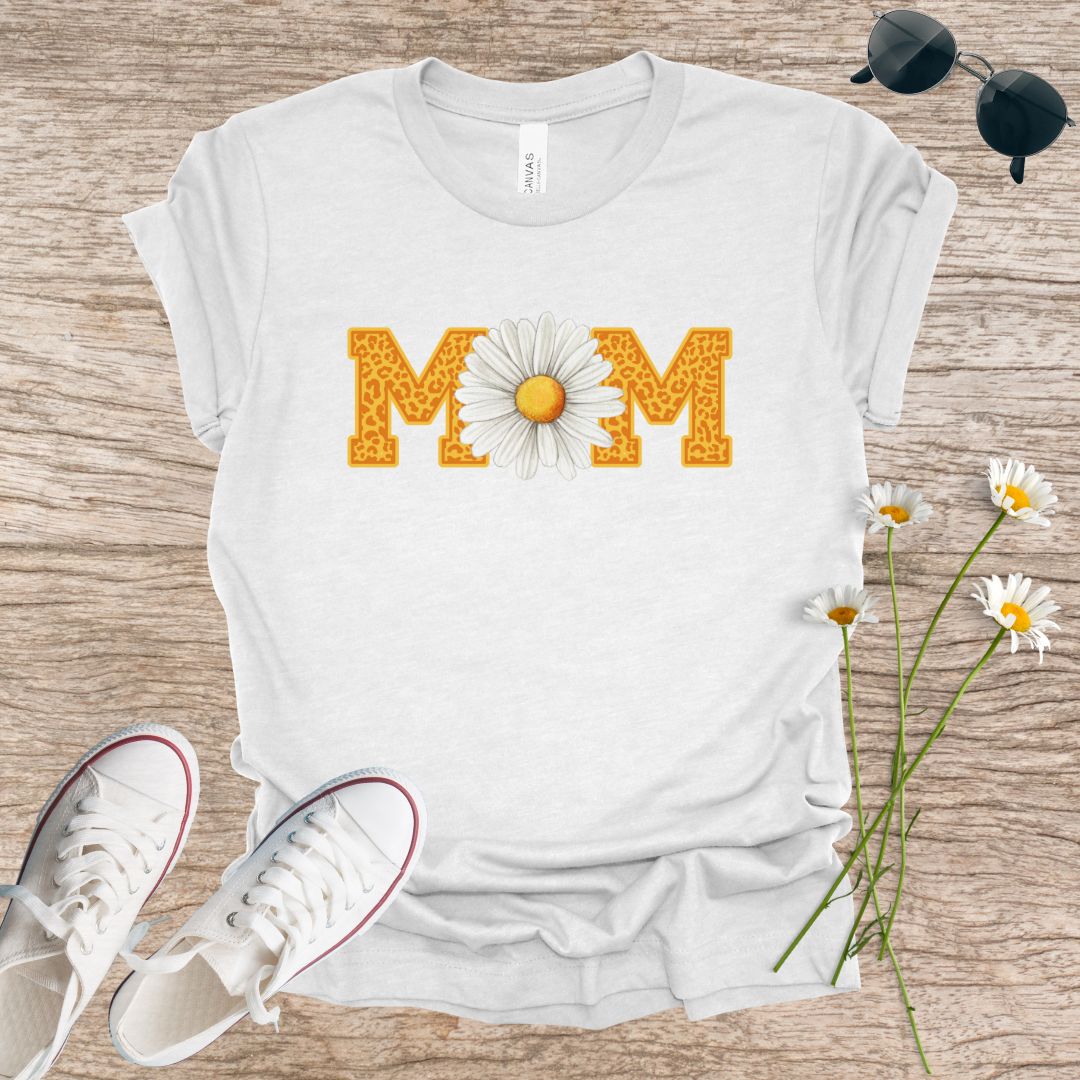 Mom Gold Letter White Daisy T-Shirt