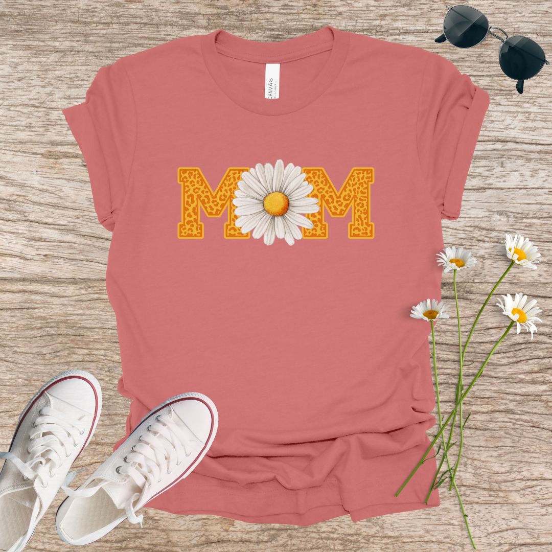 Mom Gold Letter White Daisy T-Shirt